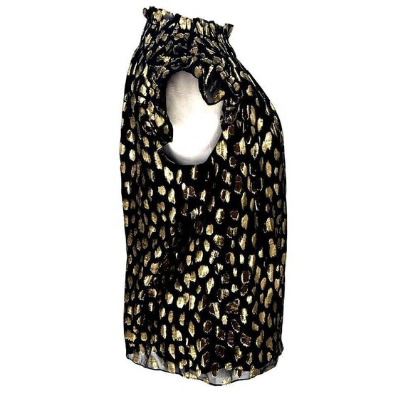 Rebecca Taylor Black Gold Metallic Spotted Silk Off Shoulder Ruffle Top Size S - Picture 6 of 11